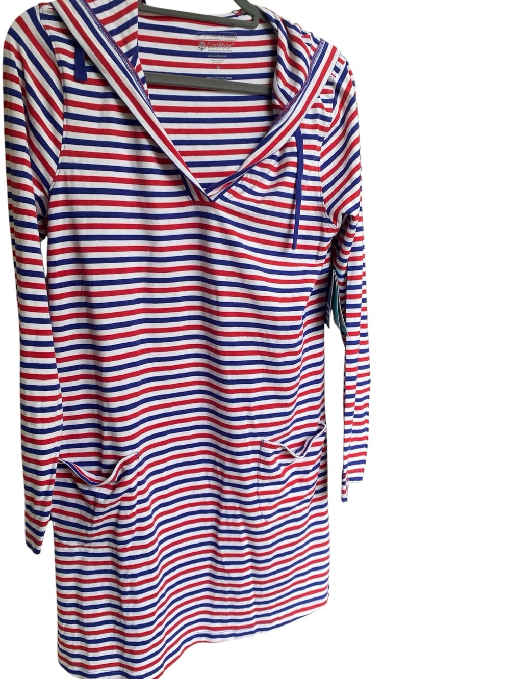 Coolibar Red, White & Blue Beach Cover-Up Hoodie Dress NWT Size M  4th of July!!